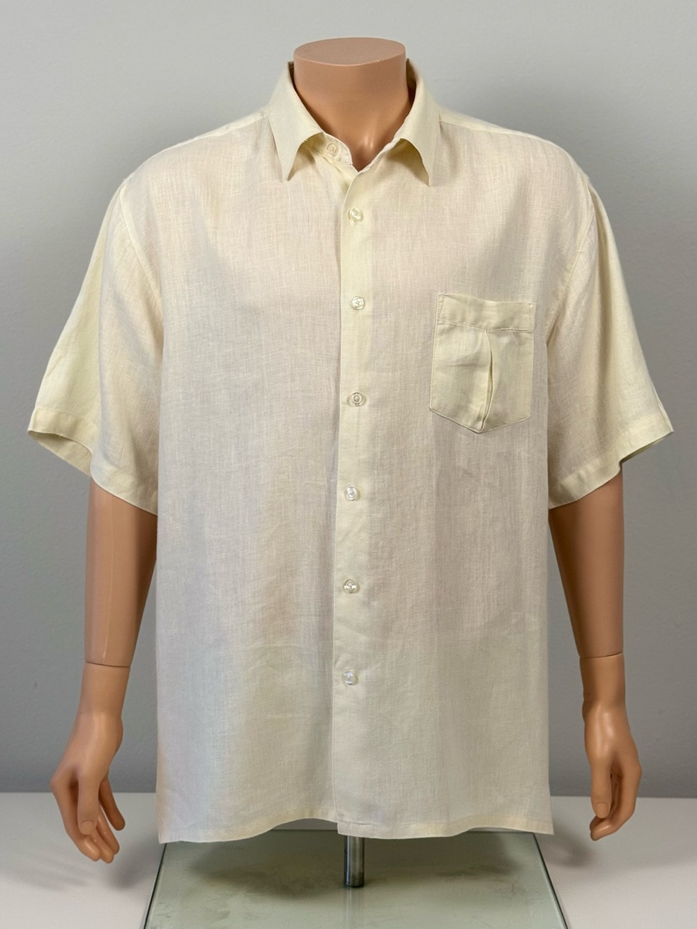 Michael Brandon Men’s 100% Linen Short Sleeve Shirt XL Ivory Cream